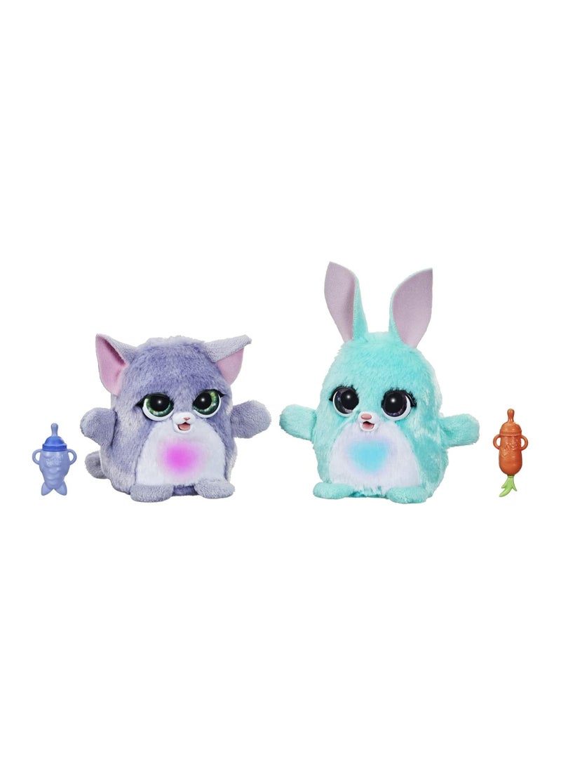 HASBRO - GAMING FurReal Fuzzalots Kitty and Bunny Color Change Interactive Feeding Toy, Lights and Sounds - Image 1