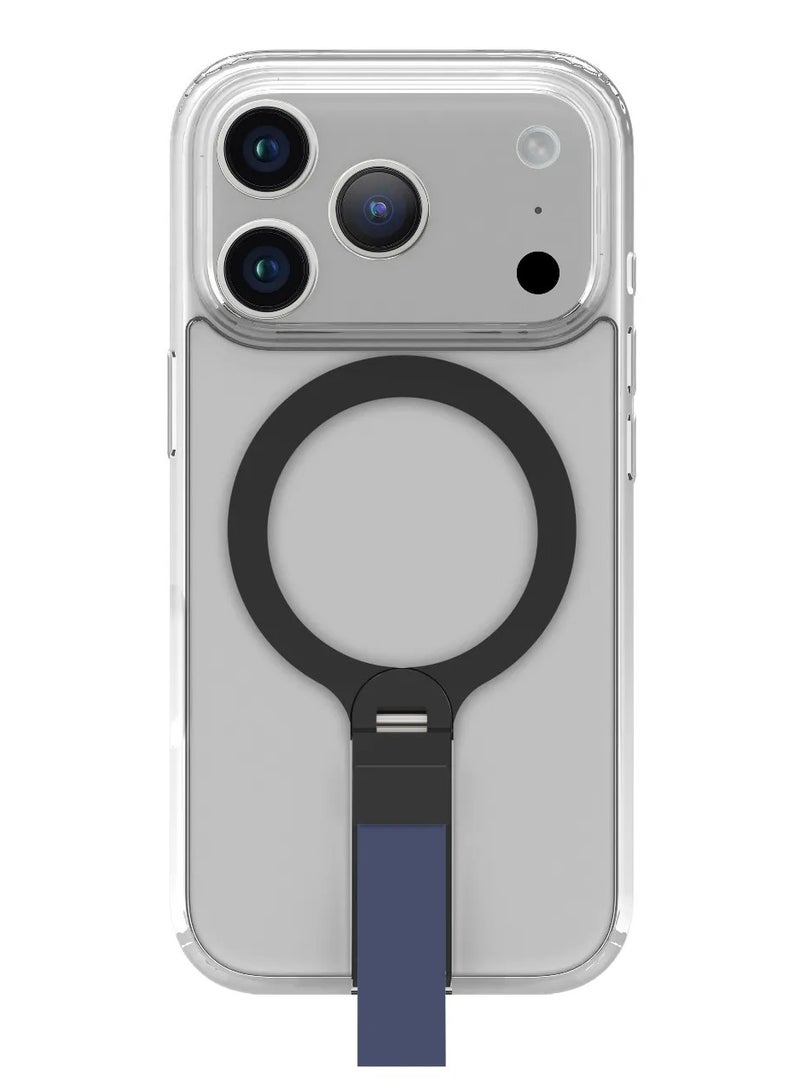 LEVELO iPhone 17 Pro Spira Grip Case / Anti-Scratch Transparent Frame / 360° Rotating Metal Kickstand / Shock-Resistant Bumper / MagSafe Compatible / Built-In Kick Stand / Strong Magnets - Midnight Blue - Image 1