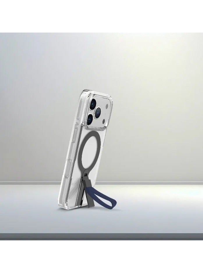 LEVELO iPhone 17 Pro Spira Grip Case / Anti-Scratch Transparent Frame / 360° Rotating Metal Kickstand / Shock-Resistant Bumper / MagSafe Compatible / Built-In Kick Stand / Strong Magnets - Midnight Blue - Image 5