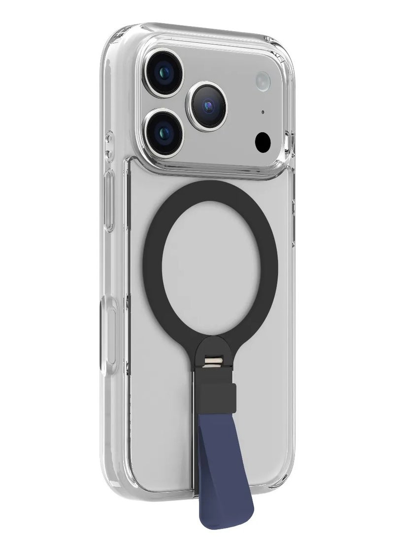 LEVELO iPhone 17 Pro Spira Grip Case / Anti-Scratch Transparent Frame / 360° Rotating Metal Kickstand / Shock-Resistant Bumper / MagSafe Compatible / Built-In Kick Stand / Strong Magnets - Midnight Blue - Image 2