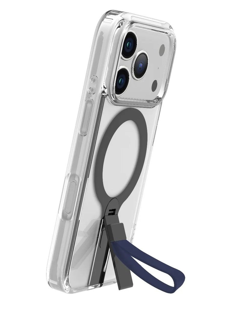 LEVELO iPhone 17 Pro Spira Grip Case / Anti-Scratch Transparent Frame / 360° Rotating Metal Kickstand / Shock-Resistant Bumper / MagSafe Compatible / Built-In Kick Stand / Strong Magnets - Midnight Blue - Image 4