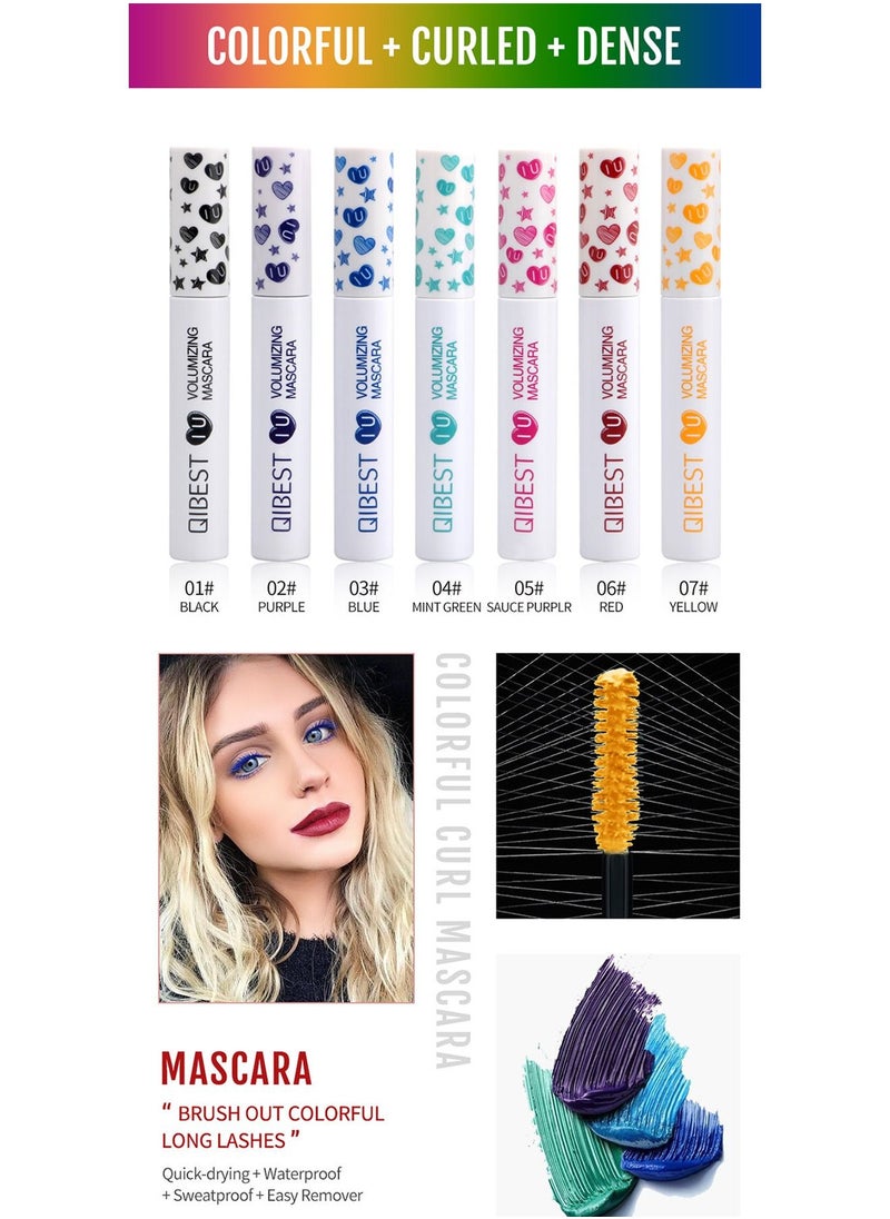 QiBest - Colored Mascara Set 7 Color Colorful Waterproof Mascara for Eyelashes Set, Charming Long Lasting Length Volume Fiber Mascara Eye Makeup - Image 1