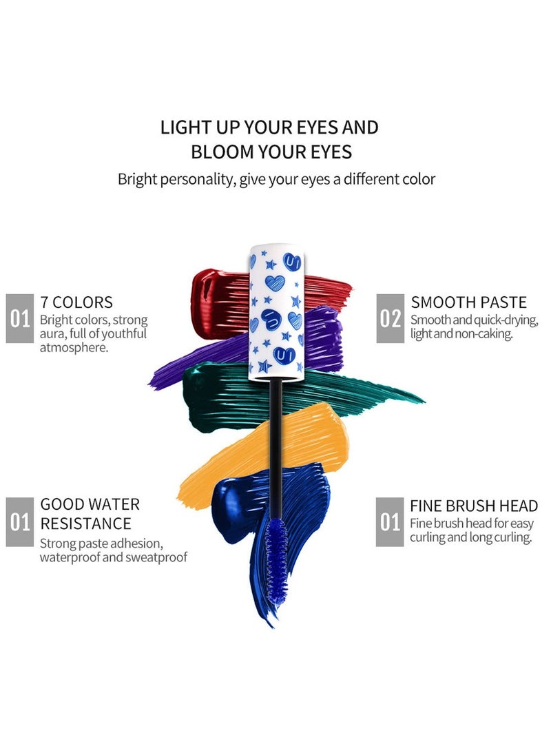 QiBest - Colored Mascara Set 7 Color Colorful Waterproof Mascara for Eyelashes Set, Charming Long Lasting Length Volume Fiber Mascara Eye Makeup - Image 1