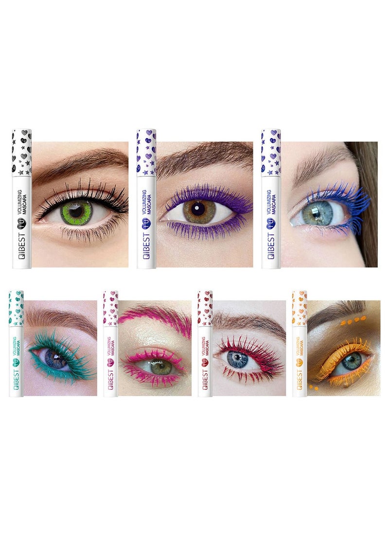 QiBest - Colored Mascara Set 7 Color Colorful Waterproof Mascara for Eyelashes Set, Charming Long Lasting Length Volume Fiber Mascara Eye Makeup - Image 1
