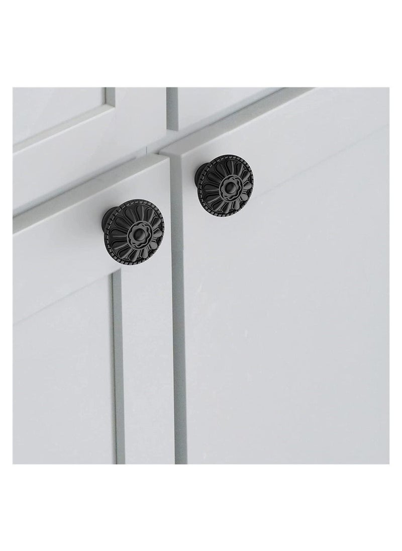 SYOSI - Cabinet Handle 9-Pack of Matte Black Kitchen Cabinet Knobs Pulls, Matte Round Farmhouse Dresser Handles Drawer Knobs for Modern Closet Furniture Door, Floral Pattern - Image 1