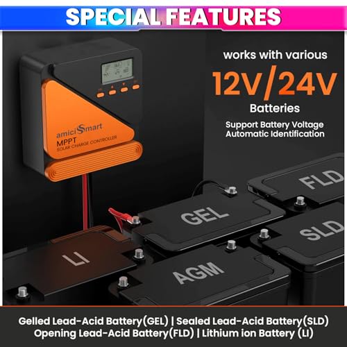 amiciSmart True MPPT Solar Charge Controller, 98% Efficiency Lithium Battery Regulator with 5V/3A USB Port, Max 260W, 12V/24V (10A) - Image 5