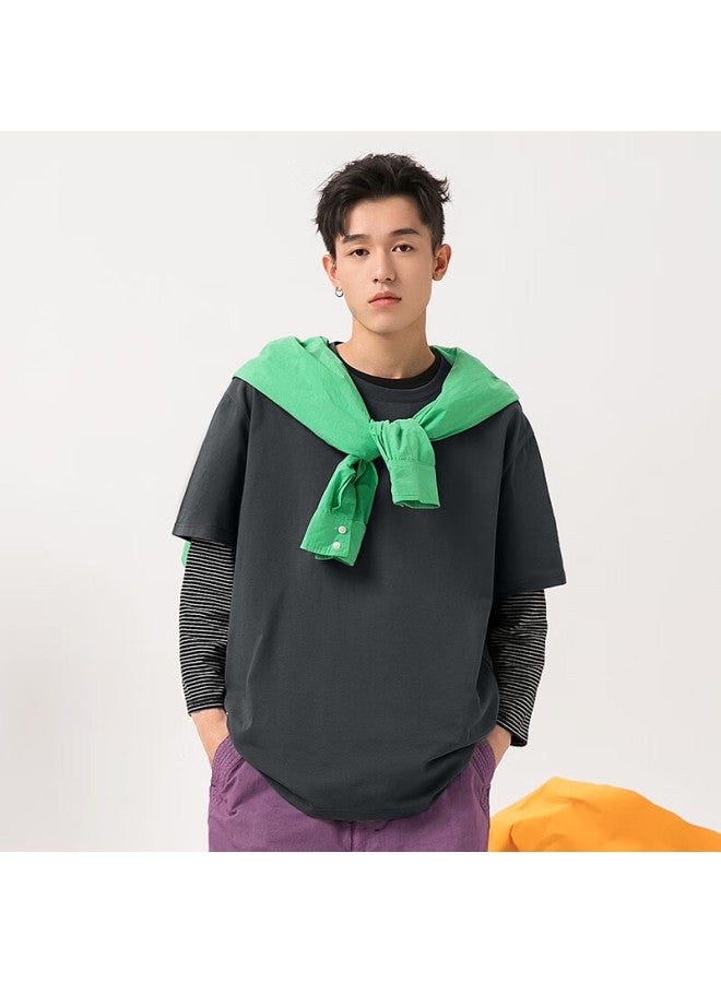Geniolamode Men's Short Sleeve Casual Pure Cotton Summer Loose Casual All-match Round Neck T-shirt Men's Top Clothing Linen Gray 2XL - Image 2