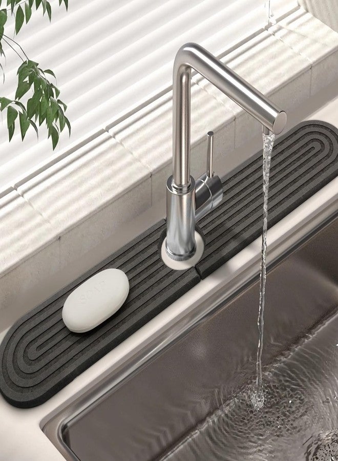 Dreatim Kitchen Faucet Mat - Diatomite Splash Guard for Sink, Quick-Drying Water Absorbing Stone Tray [23.6" x 3.9", Dark Grey], Includes Sandpaper