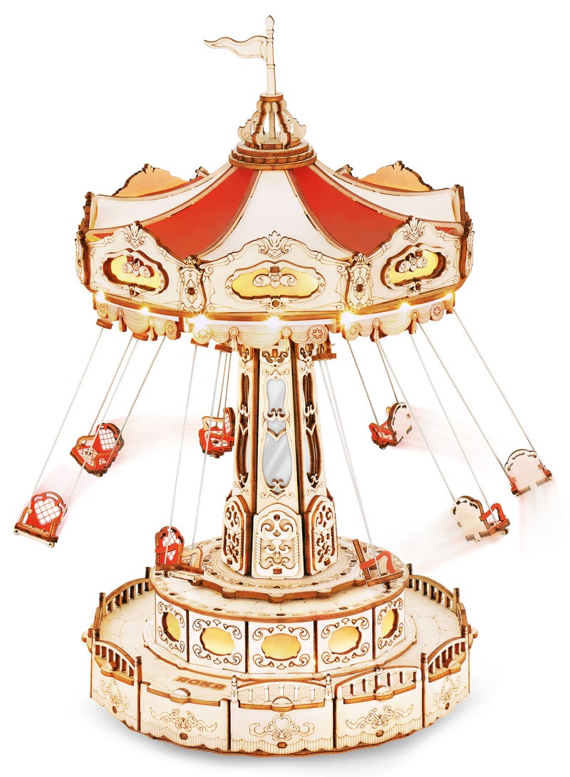 Robotime ROKR Swing Ride DIY Music Box 3D Wooden Puzzle EA02, Assembly Brain Teaser 3D Wooden Puzzle DIY Build Model Crafts Kits, Unique Gifts and Home Decor for Teens or Adults - Image 1