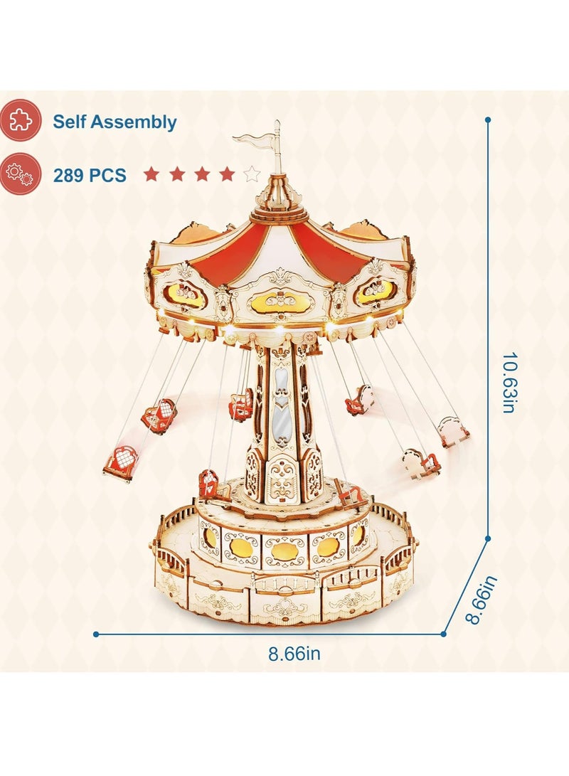 Robotime ROKR Swing Ride DIY Music Box 3D Wooden Puzzle EA02, Assembly Brain Teaser 3D Wooden Puzzle DIY Build Model Crafts Kits, Unique Gifts and Home Decor for Teens or Adults - Image 2