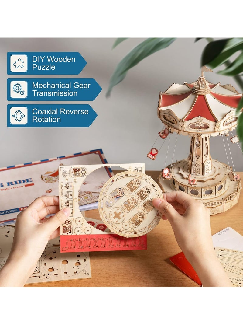 Robotime ROKR Swing Ride DIY Music Box 3D Wooden Puzzle EA02, Assembly Brain Teaser 3D Wooden Puzzle DIY Build Model Crafts Kits, Unique Gifts and Home Decor for Teens or Adults - Image 3