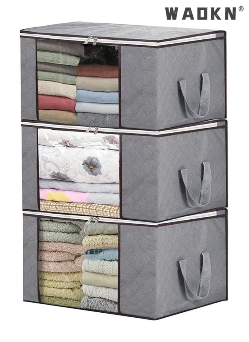 Large Capacity 3 Pack 90L Clothes Storage Bag Organizer with Reinforced Handle Thick Fabric for Comforters,Blankets,Bedding,Foldable with Sturdy Zipper,Bins Bags Clear Window - pzsku/ZF3117BAEA4D02D7610EEZ/45/_/1729151506/f9163ff1-0122-42ac-b943-2b4cfad2e5cf