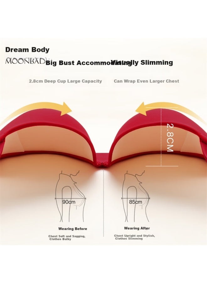 Moonbadi Women's Large Size Seamless Bra, Thin, Makes Large Appear Smaller, Soft Underwire, Lifts And Gathers, Reduces Side Bulge, Adjustable Cup Shape - Image 1