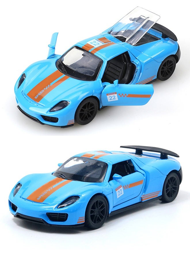 1:36 Alloy Sports Car Model , Pull-Back Toy Car , Model Car for Kids Boy Girl Gift , Collectible Display ,Blue/Orange 12 cm*5 cm*3 cm - Image 1