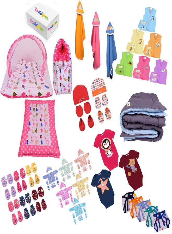 Toddylon 79 in 1 New Born Baby Products All Complete Daily Essentials Combo for Baby Boys & Baby Girls | Gift Packs | Bedding & Clothing | Hospital Kit | Baby Shower (0-6 Months) Grey - Image 1