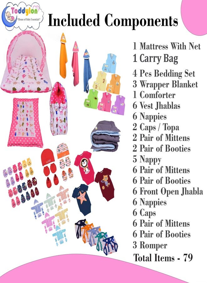 Toddylon 79 in 1 New Born Baby Products All Complete Daily Essentials Combo for Baby Boys & Baby Girls | Gift Packs | Bedding & Clothing | Hospital Kit | Baby Shower (0-6 Months) Grey - Image 3