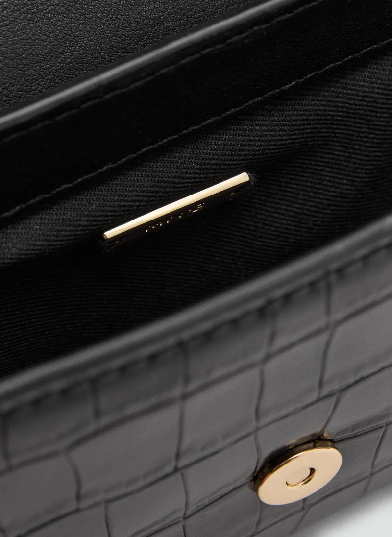 MANGO Croc-Effect Flap Bag