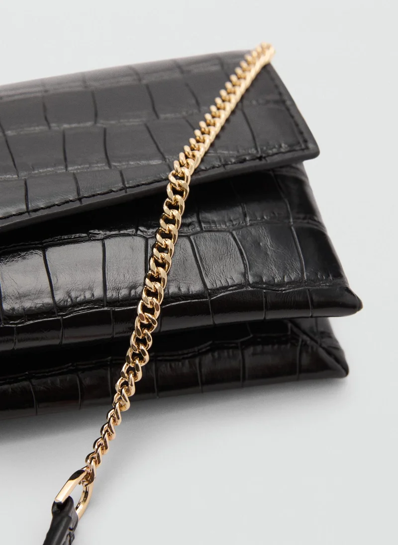 MANGO Croc-Effect Flap Bag