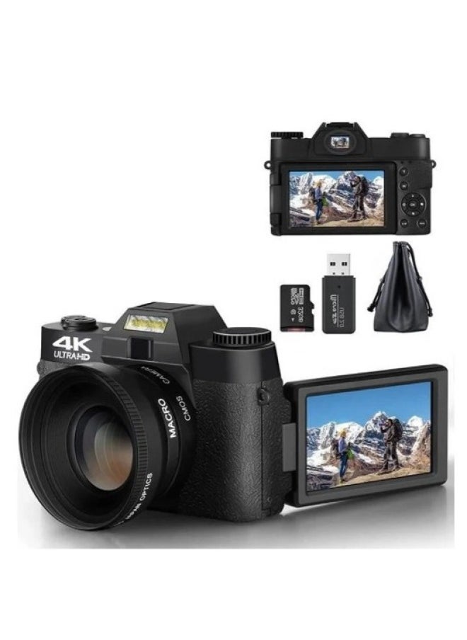 Generic E-commerce Products 4K Digital Camera Ultra HD 48MP 3.0 Flip Screen With Wide Angle 4K Micro Single LED-Body Color:Standard Black English Version + 4k Lens + 32gb Card + Card Reading + Dual Charging + Battery (2 Batteries In Total)  - Image 2