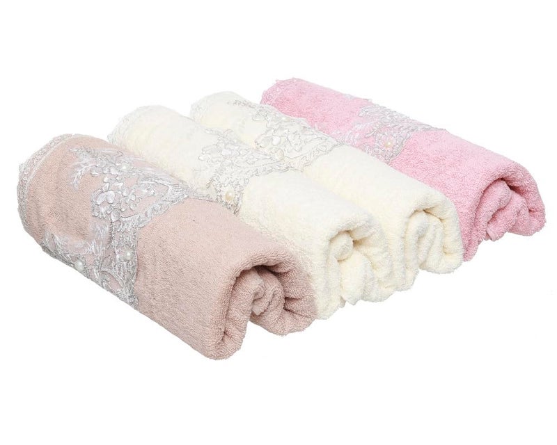 Cotton Embroidered Towel Set 4 Pieces - Multi Color - Image 2