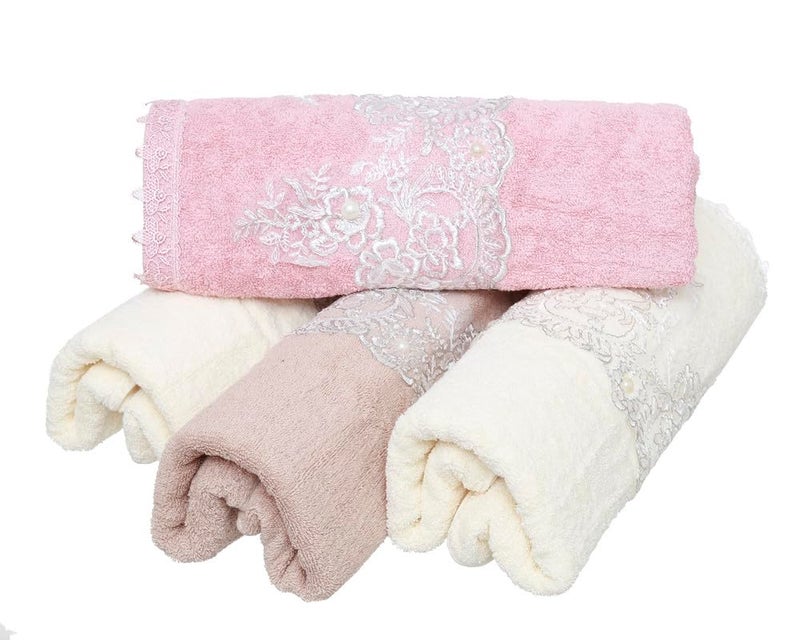 Cotton Embroidered Towel Set 4 Pieces - Multi Color - Image 5