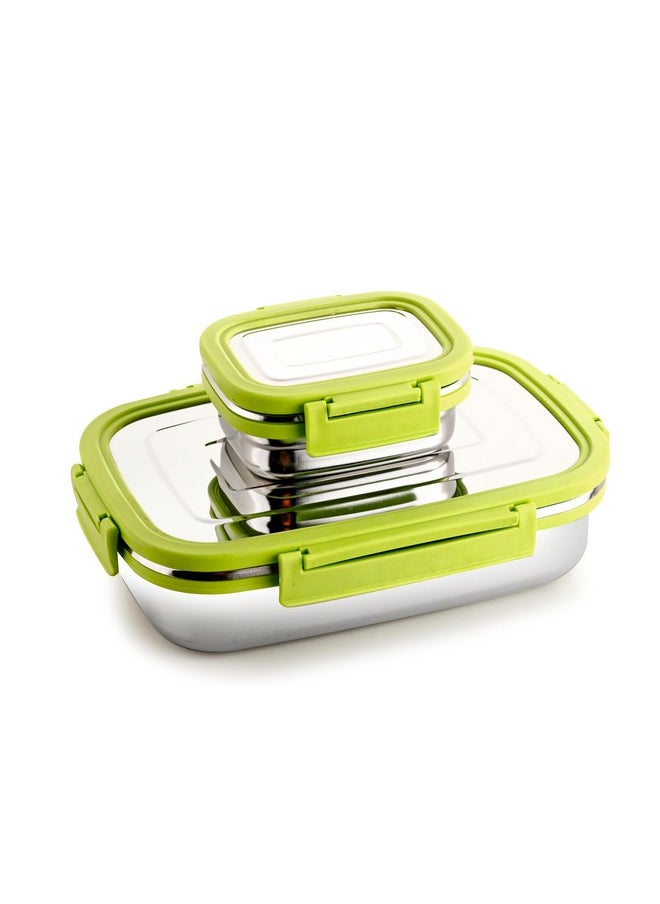 GANESH Craze Stainless Steel Tiffin Lunch Box Container/Dabba with 4 Side Clip Lock Lid for Office & School Use/Food Grade/Air Tight/Easy to Carry/Leak Proof(900ml 1pc + 200ml 1 Pc) Green - pzsku/ZF311B9003F748B7647ABZ/45/_/1736571276/ec79aff9-639c-46ad-91d0-e919f4f49851