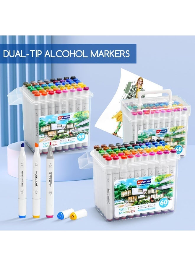 Sky Glory SKYGLORY Calligraph Pioneer Dual Tip Sketch Marker Set With Clear Storage Case Multicolour 48Pieces HA-845 - Image 5