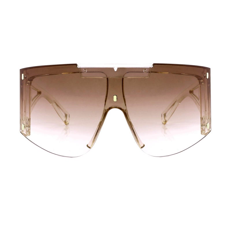 FEISEDY FEISEDY Sunglasses for Women, One Piece Oversized Sunglasses for Men and Women, Wrap Shield Sunglasses for Cycling, Driving, Vacation (B4027, Champagne Frame & Gradual Tea Lens)  - Image 2