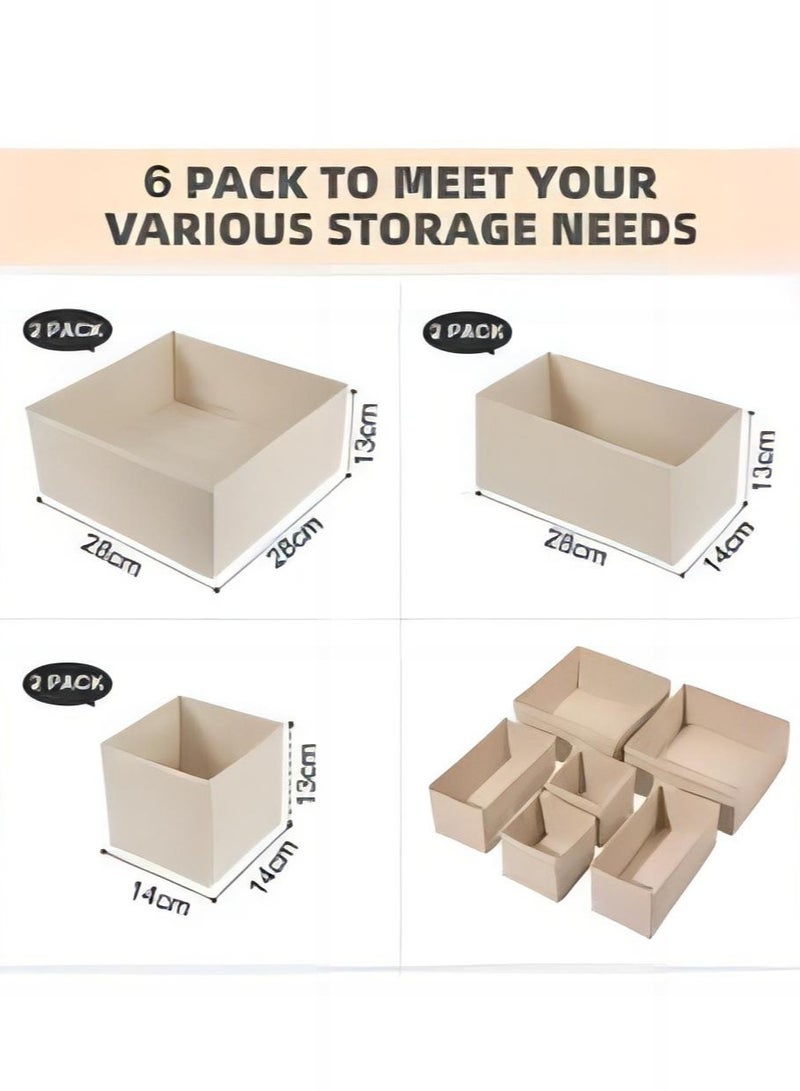 AUTOYSUR Drawer Organizer Clothes, 6 Pack Underwear Drawer Organizer, Foldable Closet Organizers, Storage Dresser Drawer Dividers, Cloth Drawer Storage Organizer Boxes, for Clothes, Scarves (Beige)  - Image 2