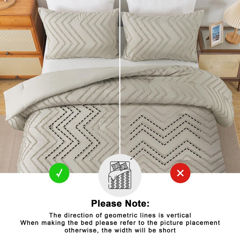 Andency Oatmeal Twin/Twin XL Comforter Set  Twin Bed Comforter for College Dorm Girls Boys Kids Boho Soft Warm Cute Comforter  2 Pieces Aesthetic Chevron Bohemian Bedding Set - Image 4