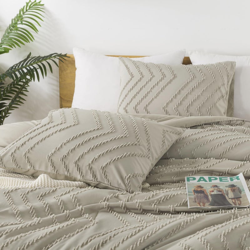 Andency Oatmeal Twin/Twin XL Comforter Set  Twin Bed Comforter for College Dorm Girls Boys Kids Boho Soft Warm Cute Comforter  2 Pieces Aesthetic Chevron Bohemian Bedding Set - Image 5