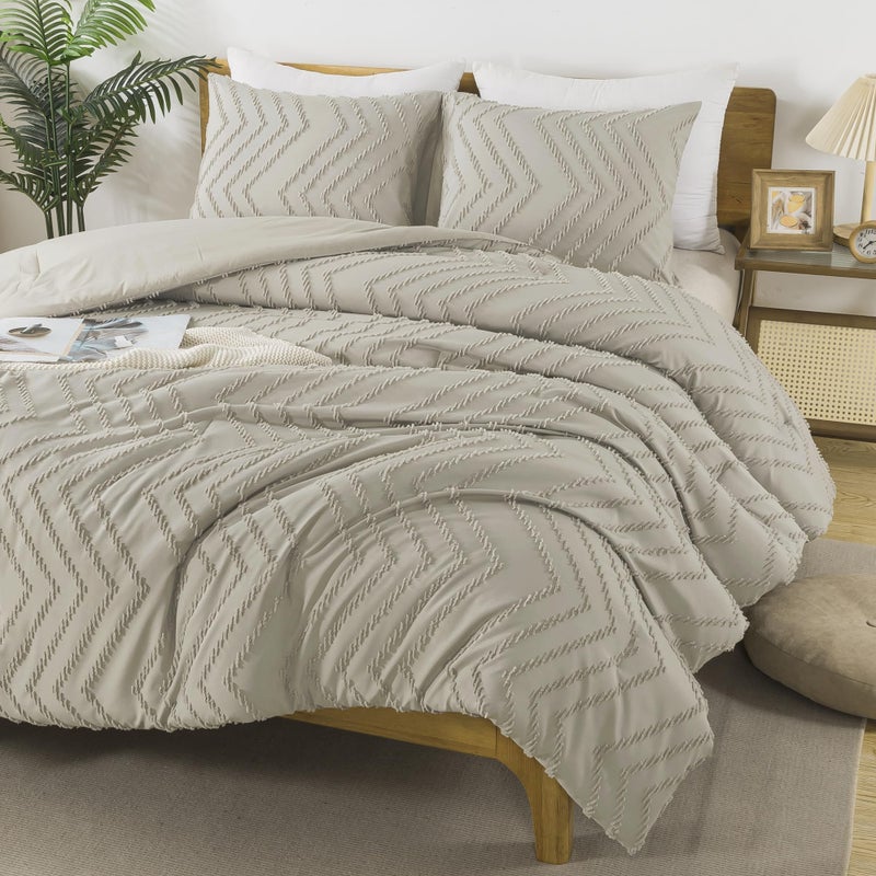 Andency Oatmeal Twin/Twin XL Comforter Set  Twin Bed Comforter for College Dorm Girls Boys Kids Boho Soft Warm Cute Comforter  2 Pieces Aesthetic Chevron Bohemian Bedding Set - Image 1
