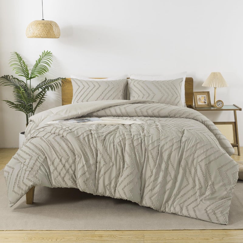Andency Oatmeal Twin/Twin XL Comforter Set  Twin Bed Comforter for College Dorm Girls Boys Kids Boho Soft Warm Cute Comforter  2 Pieces Aesthetic Chevron Bohemian Bedding Set - Image 2