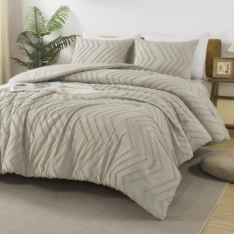 Andency Oatmeal Twin/Twin XL Comforter Set  Twin Bed Comforter for College Dorm Girls Boys Kids Boho Soft Warm Cute Comforter  2 Pieces Aesthetic Chevron Bohemian Bedding Set - Image 3