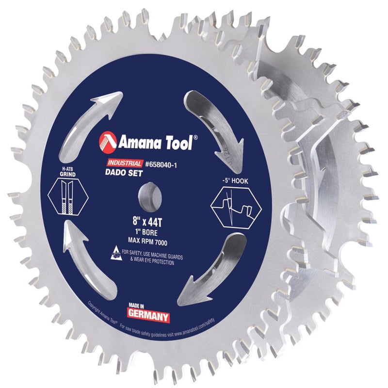 Amana Tool 6580401 Carbide Tipped Dado 8 Dia x 46T ATBFt 5 Deg 1 Bore Dad