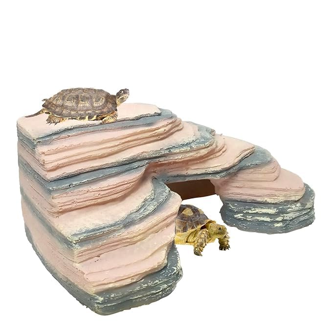 GIG BAZAAR -Aquarium Turtle Bridge Ornaments Underwater Landscape Resting Turtle Hiding Cave Habitat Ornament Looking (Pink) - Image 1