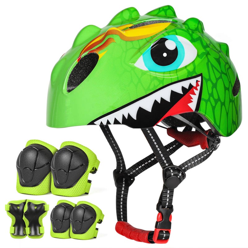 VICTGOAL Toddler Kids Bike Helmet Lightweight 3D Children Bicycle Helmet for Boys and Girls Age 3-8 for Multi-Sport Scooter Cycling Skating (Green-Set) - Image 1