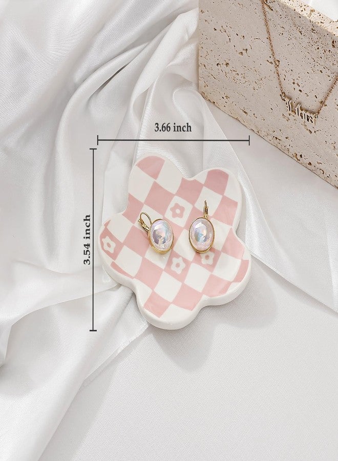 Koythin Aesthetic Jewelry Tray for Girls, Decorative Bedroom Vanity Organizer, Preppy Teen Room Decor Accessories, Gift for Women (Pink Checkered Flower) - Image 2