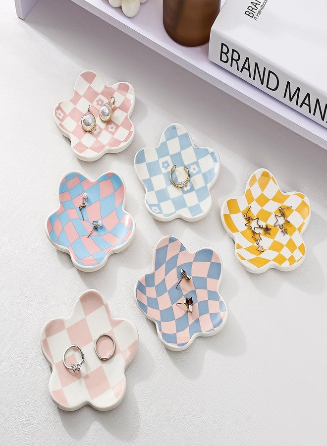 Koythin Aesthetic Jewelry Tray for Girls, Decorative Bedroom Vanity Organizer, Preppy Teen Room Decor Accessories, Gift for Women (Pink Checkered Flower) - Image 5