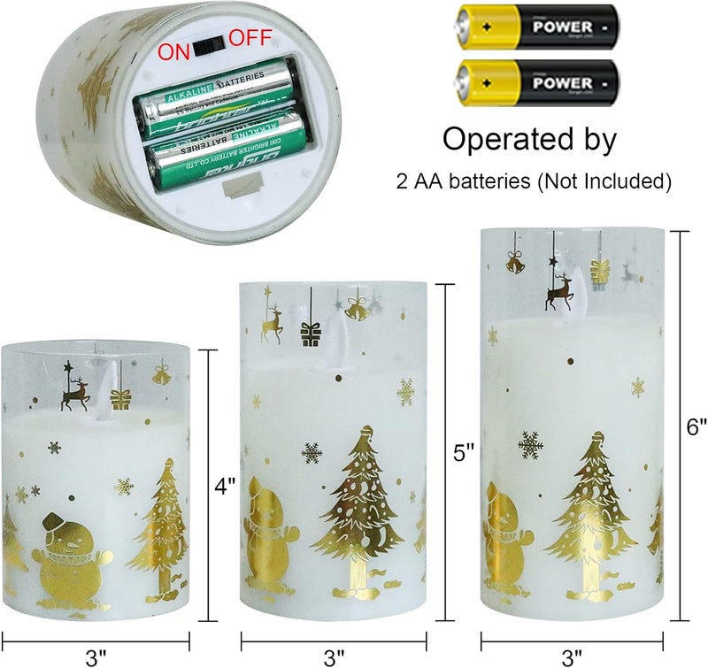 DRomance Christmas Battery Operated Flameless Candles Flickering Remote and Timer Glass LED Pillar Candles Moving Wick Real Wax Gold Snowman Christmas Tree Decals Holiday Decor D3 x H4, 5", 6" - Image 2