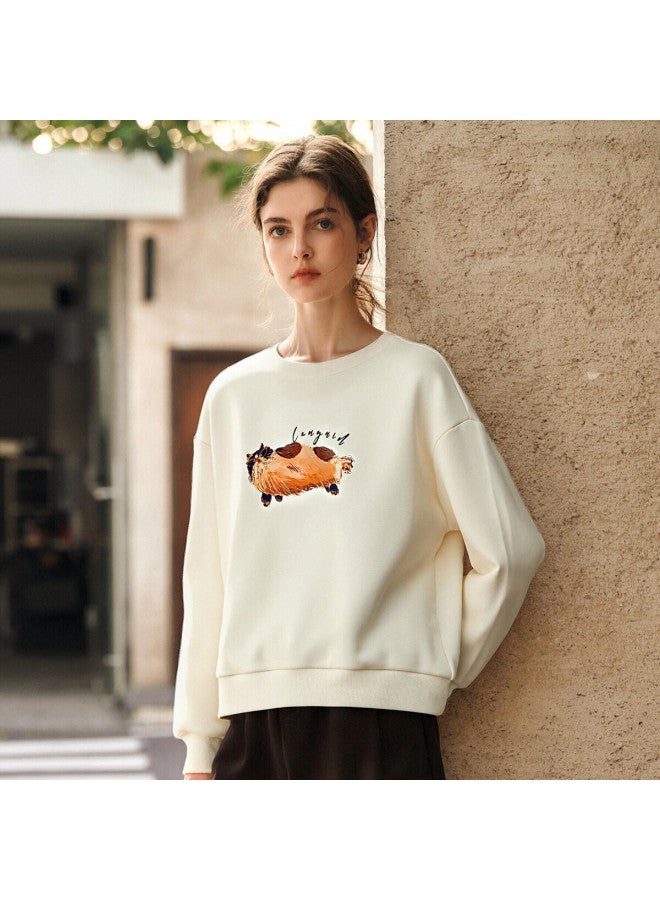 Olrain Eurielle  Women's Casual Printed Loose Slim Fit Round Neck Pullover Sweatshirt Apricot M - Image 1