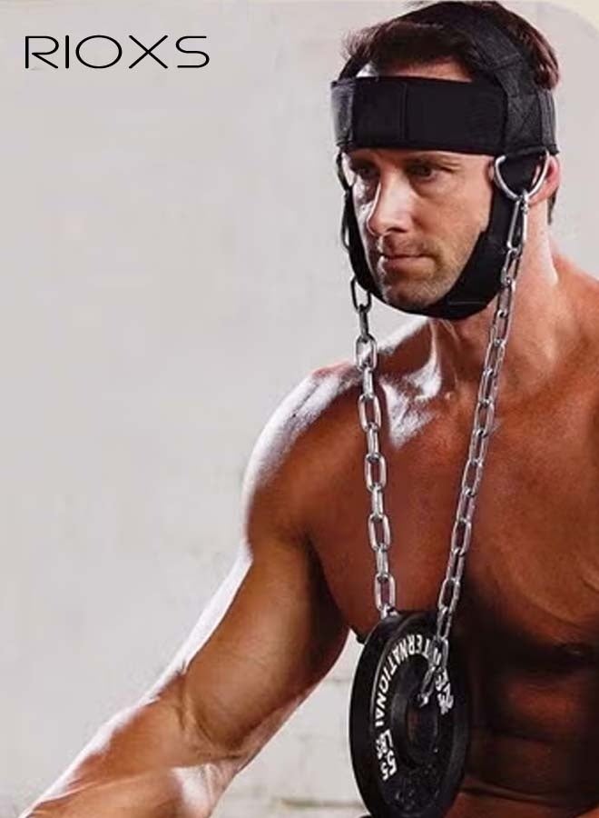 RIOXS Neck Weight Training Straps,Padded Neck Training Head Harness With Adjustable Chain And D-Rings,Head Harness For Strength Fitness Powerlifting,Improve Muscle Strengt,Gym Bodbuilding Equipment For Stronger Neck  - Image 1