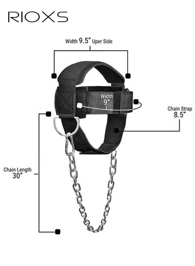 RIOXS Neck Weight Training Straps,Padded Neck Training Head Harness With Adjustable Chain And D-Rings,Head Harness For Strength Fitness Powerlifting,Improve Muscle Strengt,Gym Bodbuilding Equipment For Stronger Neck  - Image 3