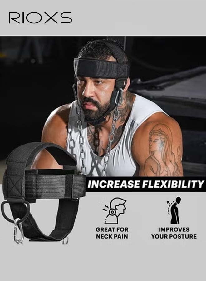 RIOXS Neck Weight Training Straps,Padded Neck Training Head Harness With Adjustable Chain And D-Rings,Head Harness For Strength Fitness Powerlifting,Improve Muscle Strengt,Gym Bodbuilding Equipment For Stronger Neck  - Image 4