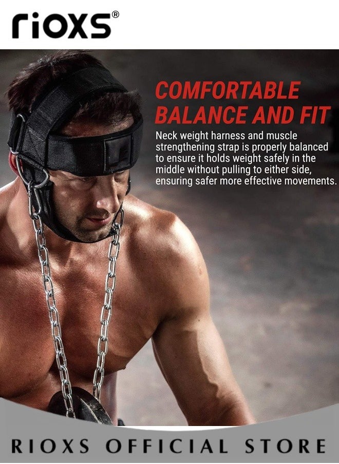 RIOXS - Neck Weight Training Straps,Padded Neck Training Head Harness With Adjustable Chain And D-Rings,Head Harness For Strength Fitness Powerlifting,Improve Muscle Strengt,Gym Bodbuilding Equipment For Stronger Neck - Image 1