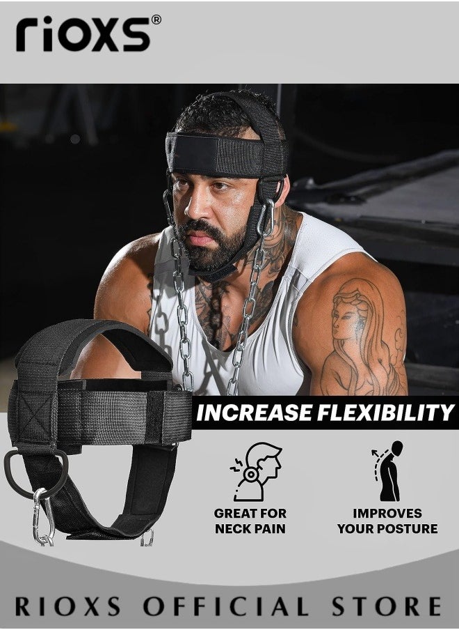 RIOXS - Neck Weight Training Straps,Padded Neck Training Head Harness With Adjustable Chain And D-Rings,Head Harness For Strength Fitness Powerlifting,Improve Muscle Strengt,Gym Bodbuilding Equipment For Stronger Neck - Image 1
