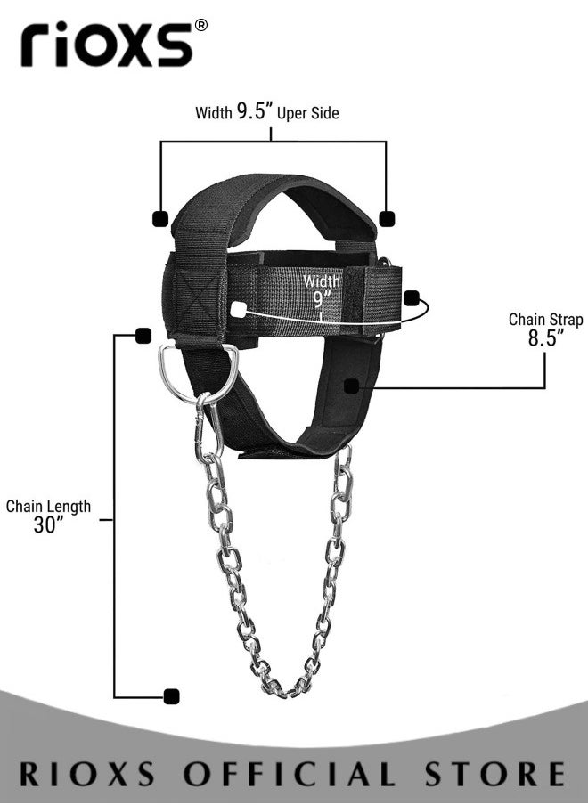 RIOXS - Neck Weight Training Straps,Padded Neck Training Head Harness With Adjustable Chain And D-Rings,Head Harness For Strength Fitness Powerlifting,Improve Muscle Strengt,Gym Bodbuilding Equipment For Stronger Neck - Image 1