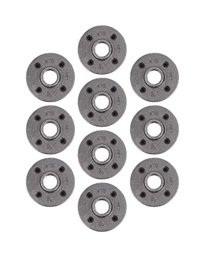 PIPE DECOR 1/2" Flange Fitting, PIPE DECOR Black Malleable Iron Fittings Fit Standard 1/2 Inch Pipes, Nipples and Fittings, Build Vintage DIY Furniture, 10 Pack - Image 1