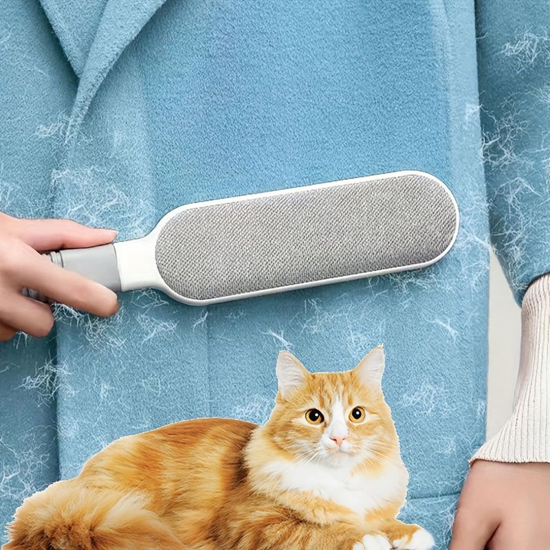 Reusable Pet Hair Remover Brush Grey Double Sided Manual Statically Cleans Clothes Sofa Furniture Bedding Carpets - Image 1