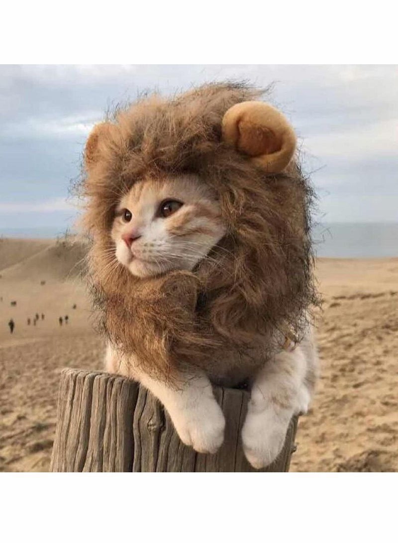 Cat Wigs Lion Mane Wig Ears Fancy Costume Hair Hat - for Small Cats and Kittens Ideal , Birthday, Cosplay, Outfits, Pet Clothes Fits Neck Size within 13” - Image 1